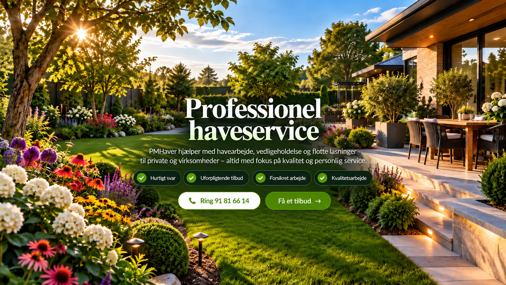 Professionel haveservice – flot have med blomster, sti og terrasse